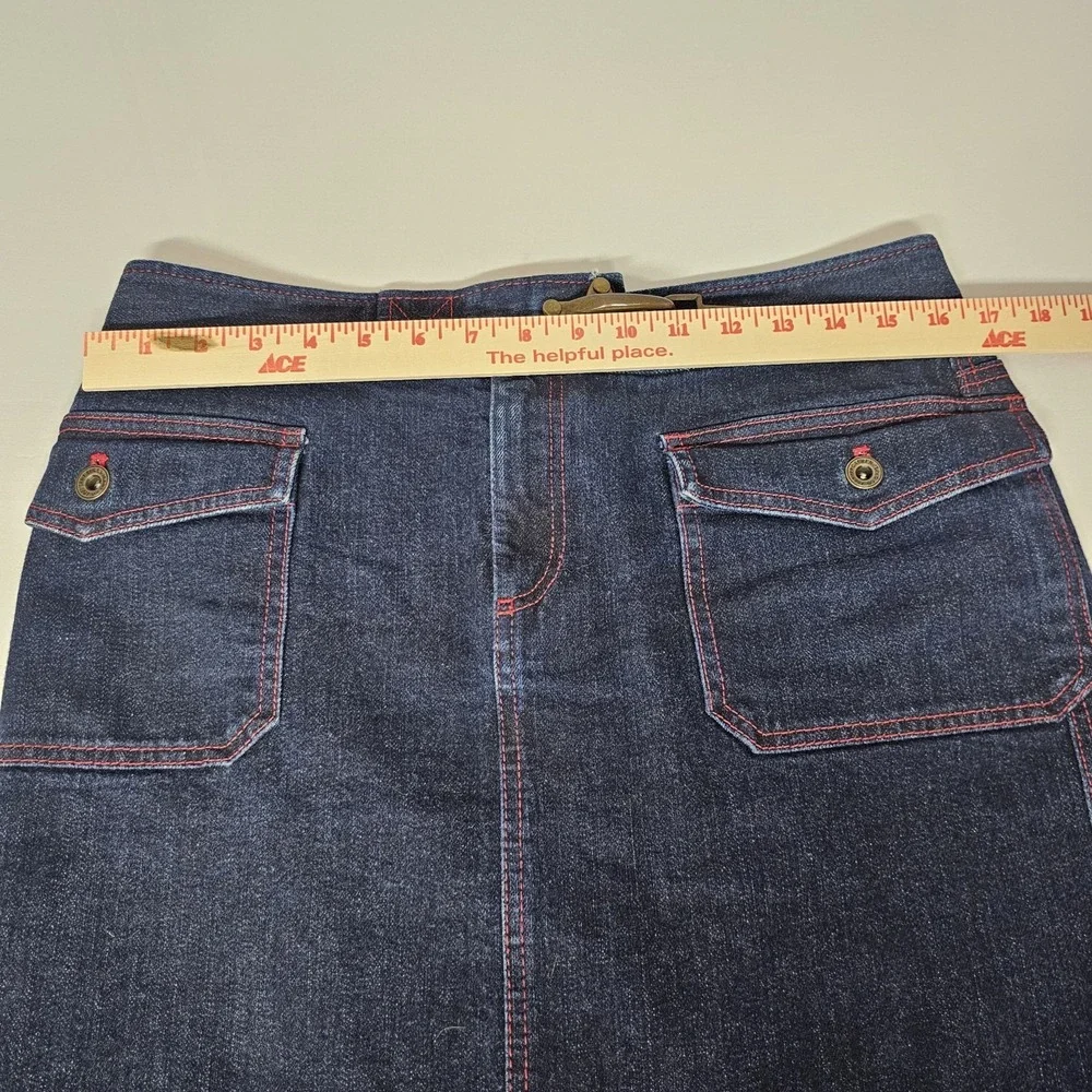 Lauren Jeans Co.‎ Denim Mini Skirt with Metal Buckle Size 8 Pockets Red Trim EUC